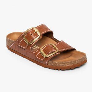 Birkenstock + STAUD Arizona Big Buckle Sandal in Croco Embossed Saddle
